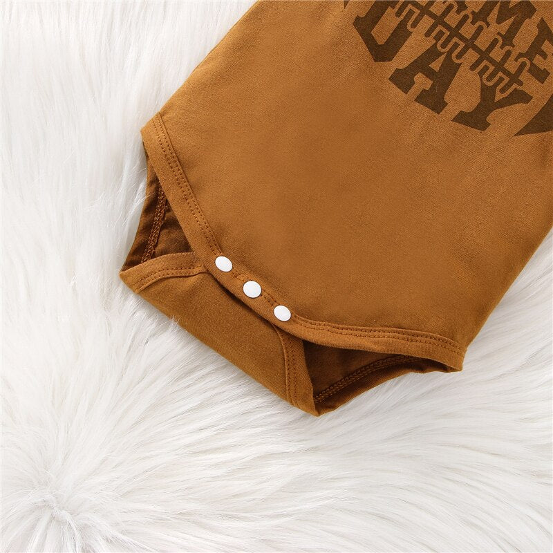 Newborn Baby Boys and Girls 2-Piece Outfit Set with Letter Print Romper and Rugby Print Pants