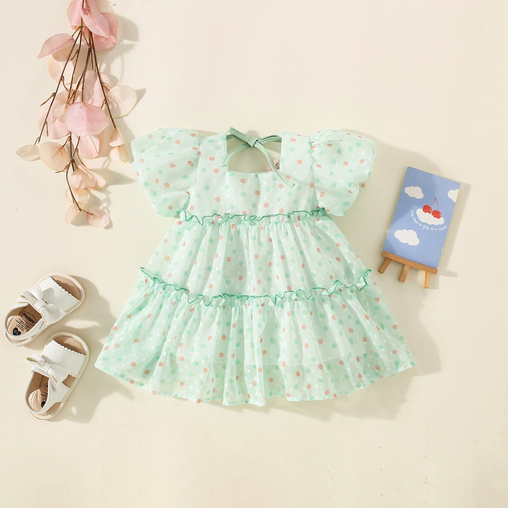 Summer Polka Dot Baby Girl Dress with Puff Sleeves