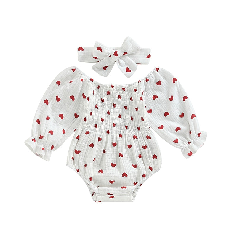 Lovely Princess Style Baby Girls Rompers with Heart Print