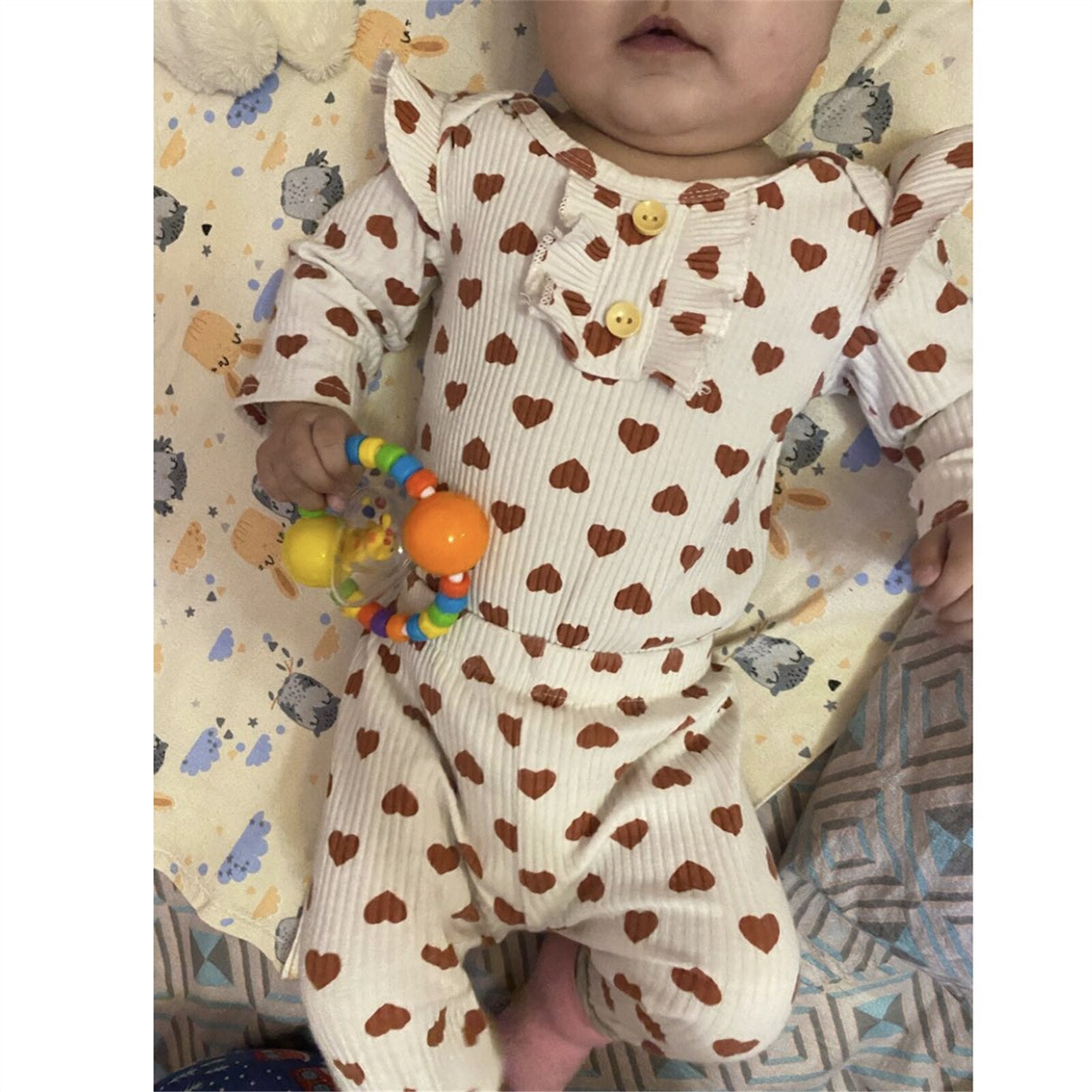 Lovely Hearts Printed Baby Girl Clothes Set