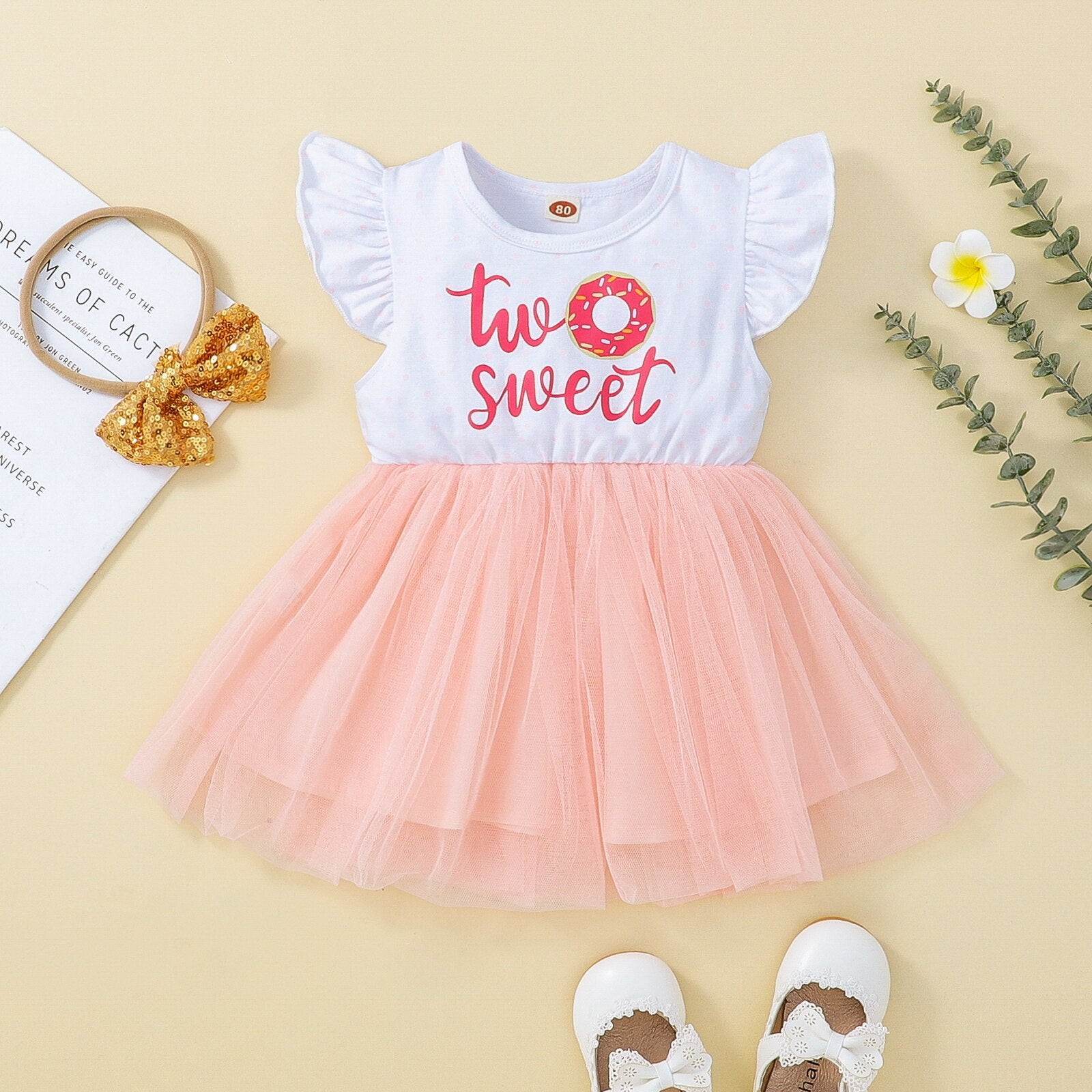 Summer Baby Girls Birthday Party Dress with Letter Print and Lace Tutu