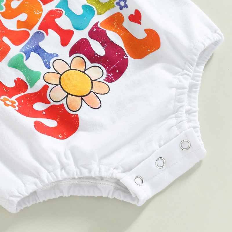 Colorful Floral and Letter Print Rompers for Baby Boys and Girls