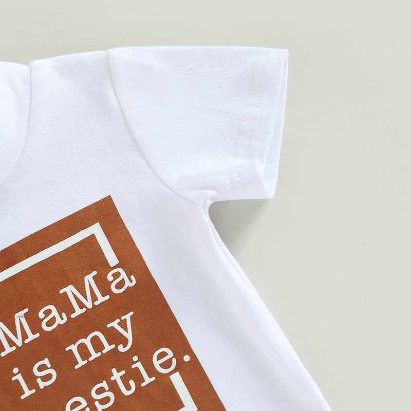 Fashionable Summer Newborn Baby Boys Clothing Sets with Graphic Letter Print T-shirts and Solid Pocket Long Pants