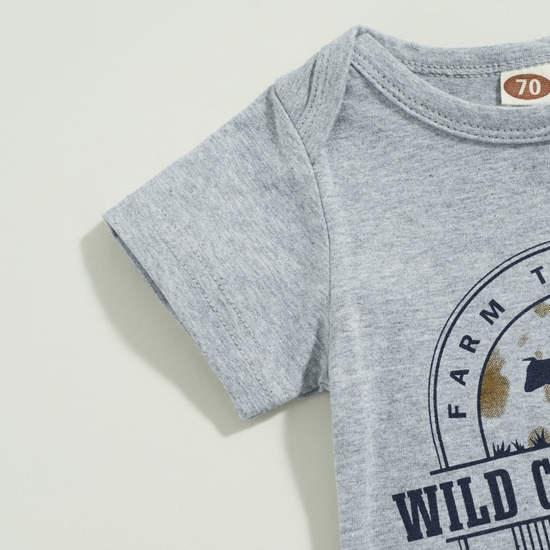 Adorable Baby Boys Summer Clothing Set with Cattle Letter Print Bodysuits and Long Pants