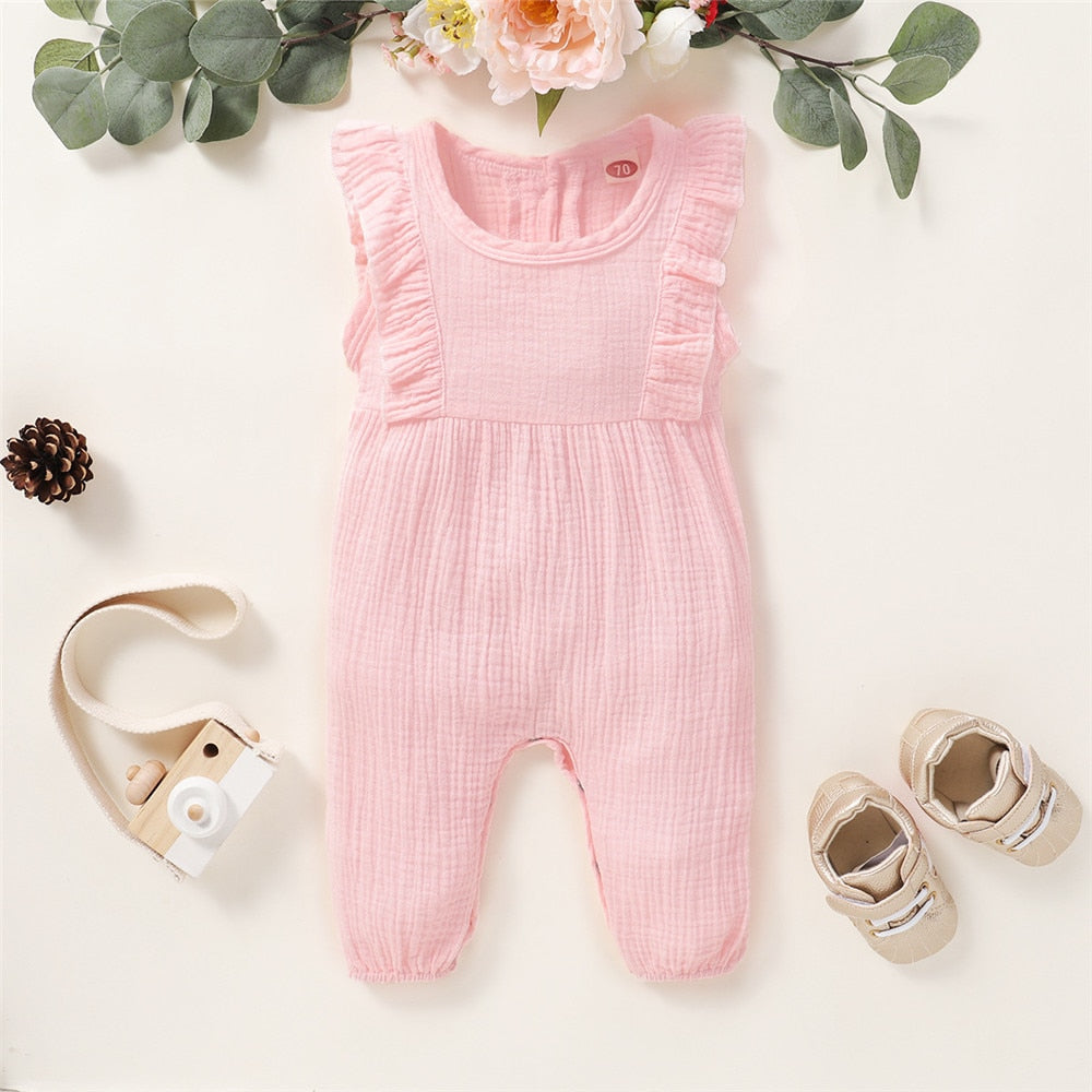 Sweet and Stylish Newborn Baby Bodysuit with Sleeveless Ruffles for Toddler Girls
