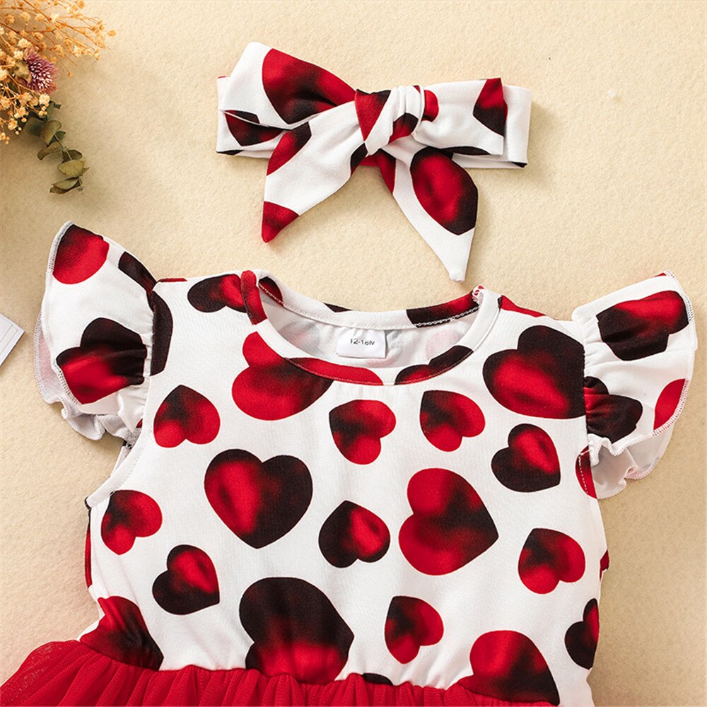 Sweet Valentine's Day Baby Dress with Hearts Print for Girls
