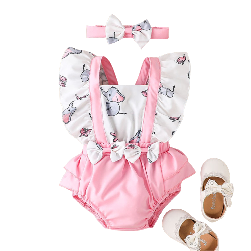 Cute and Comfy Newborn Girls Bodysuit | Adorable Elephant Printed Baby Rompers | Flying Sleeve Toddler Costume Dress | Perfect for Summer Clothing