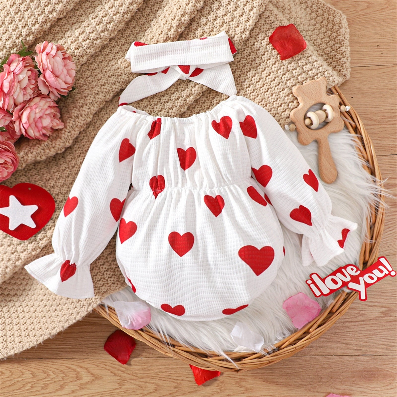 Adorable My First Valentine's Baby Bodysuit for Girls with Big Bow Heart Jumpsuit