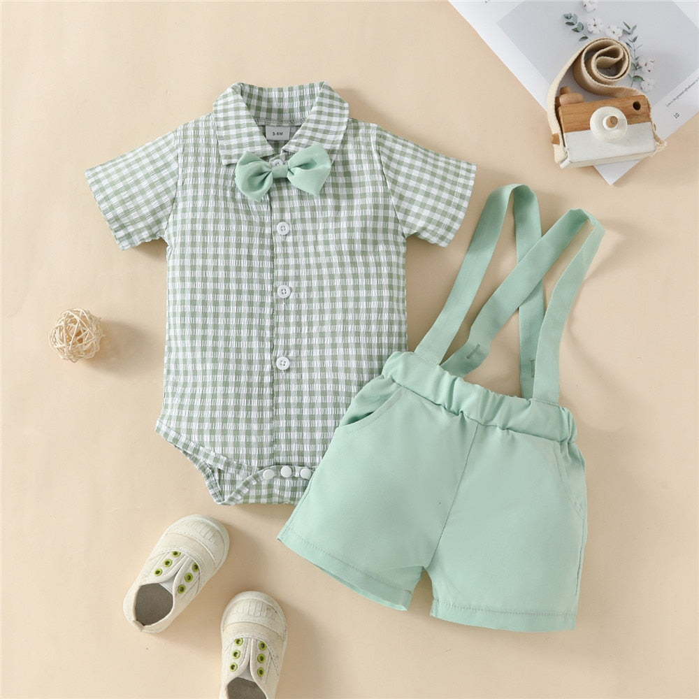 Gentleman Baby Boys Clothes Set with Bowtie and Plaid Bodysuit