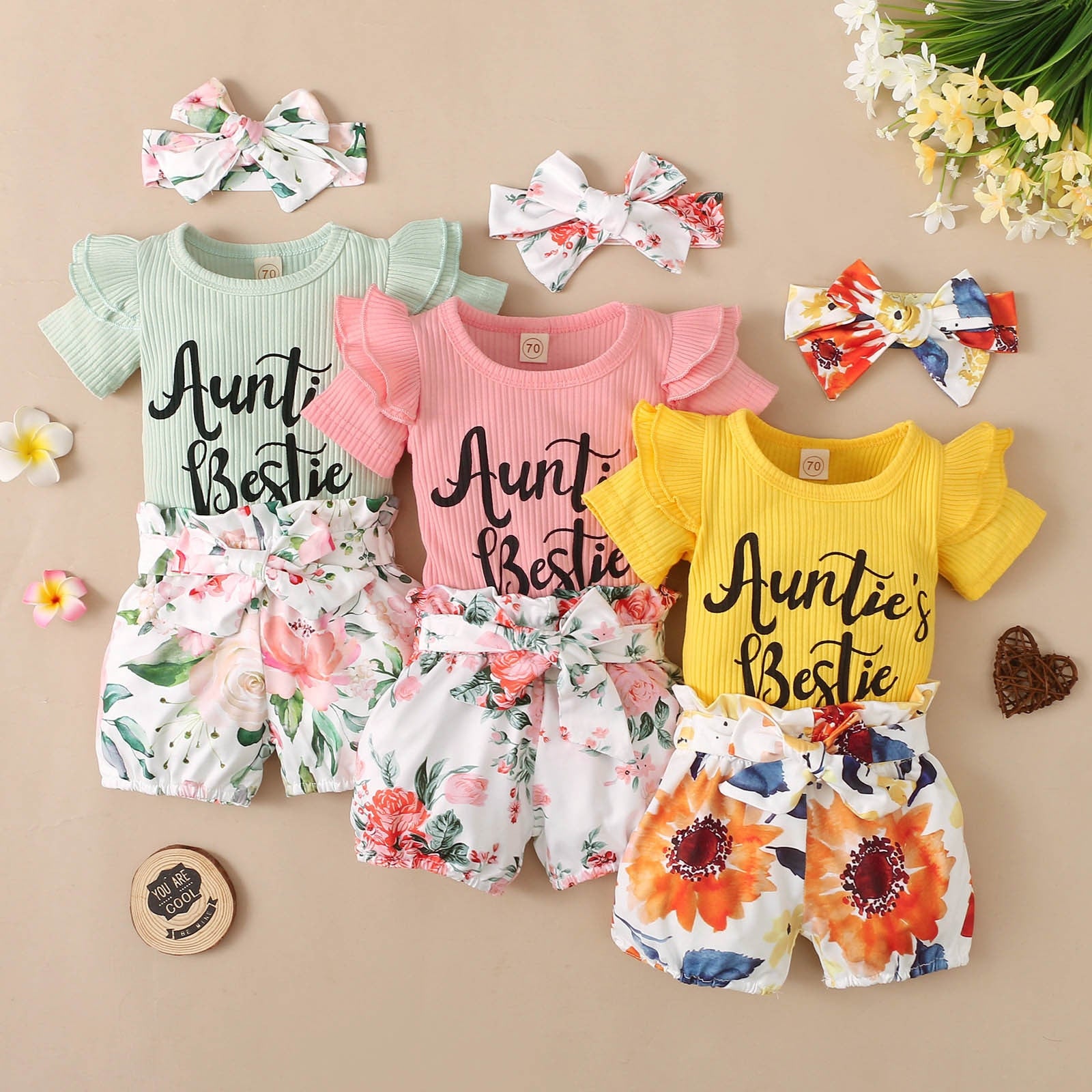 Trendy Summer Outfits for Your Little Girl: Baby Girls Clothes Sets with Ribbed Romper, Shorts, and Headband