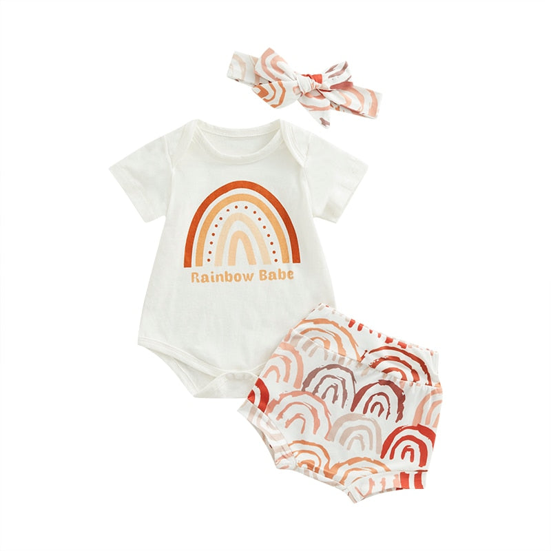 Summer Rainbow Newborn Baby Girls 3PCS Clothes Sets
