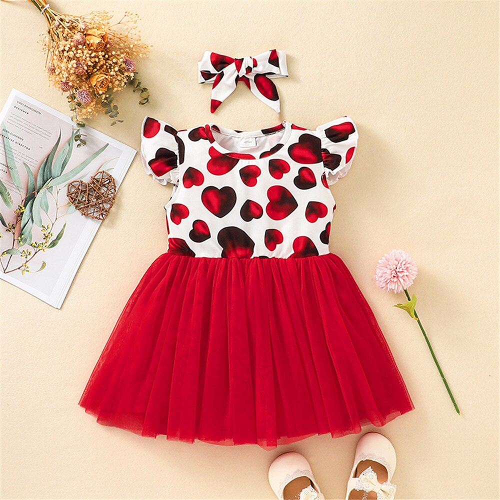 Sweet Valentine's Day Baby Dress with Hearts Print for Girls