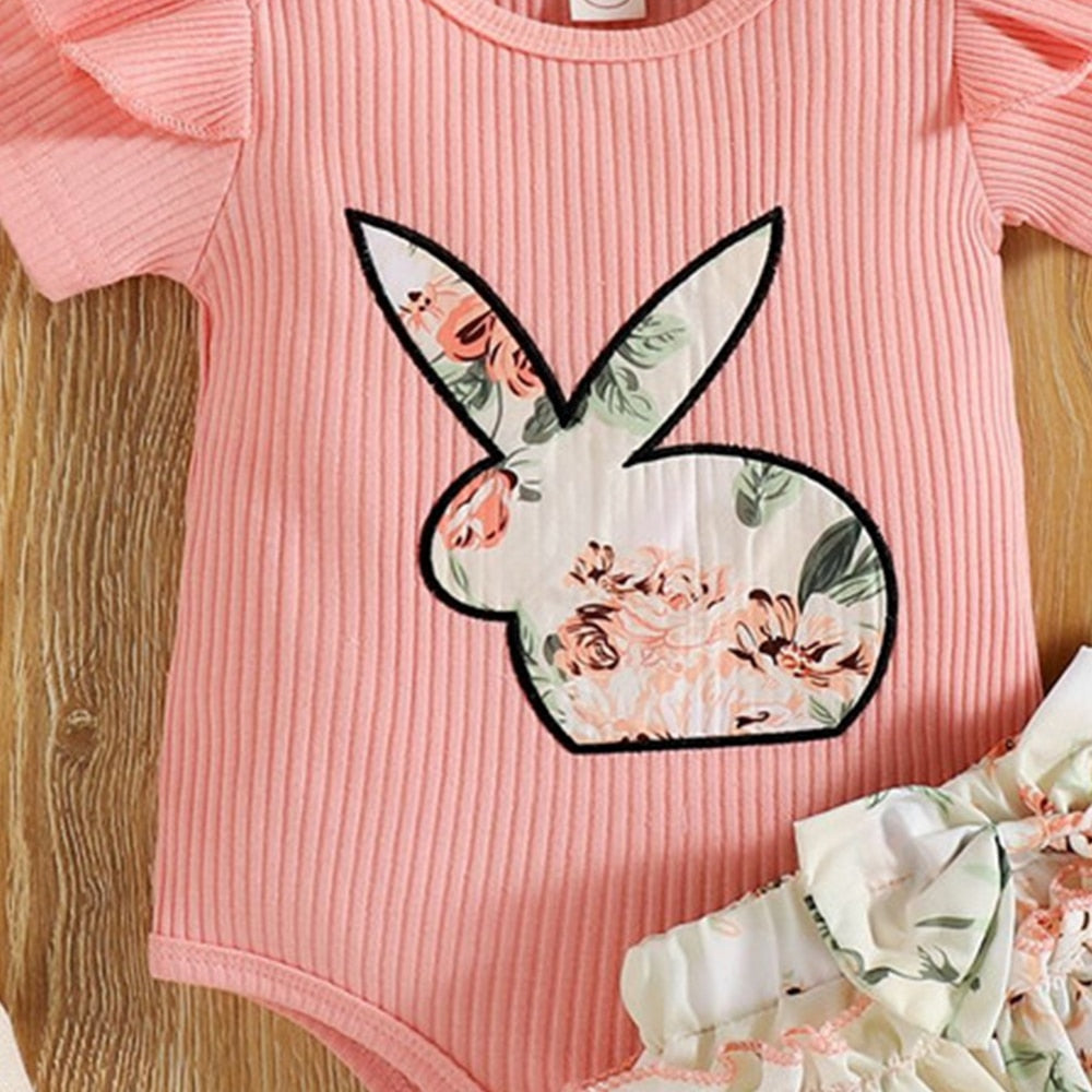 Baby Rabbit Clothes Set for Easter - Infant Bodysuit and Shorts for Toddler Girls