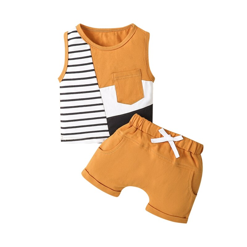 Stylish Summer Outfit for Newborn Baby Boys - Sleeveless Striped Tank Top Shorts Set