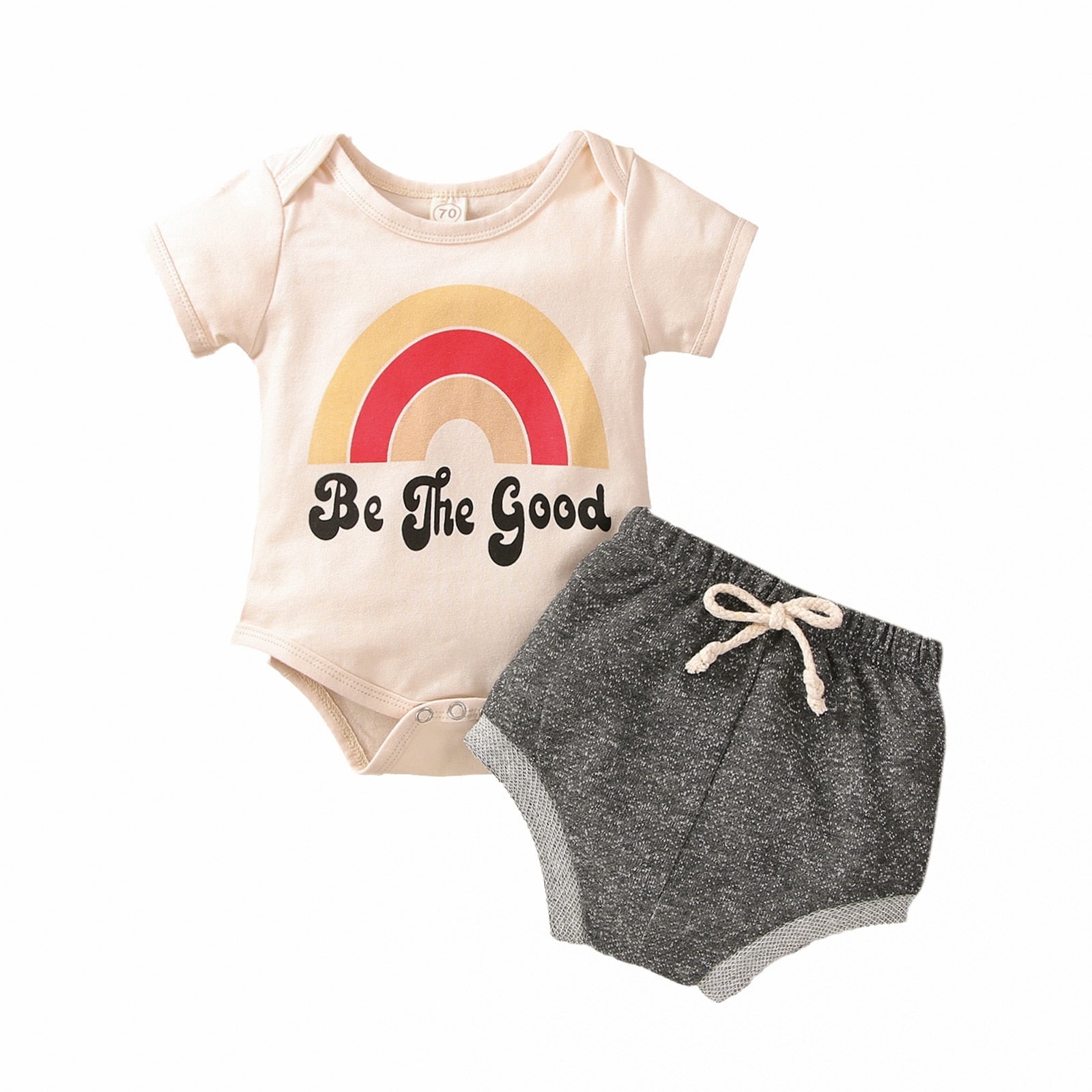 Adorable Newborn Baby Girl Summer Clothing Set with Rainbow Print Bodysuit and Shorts