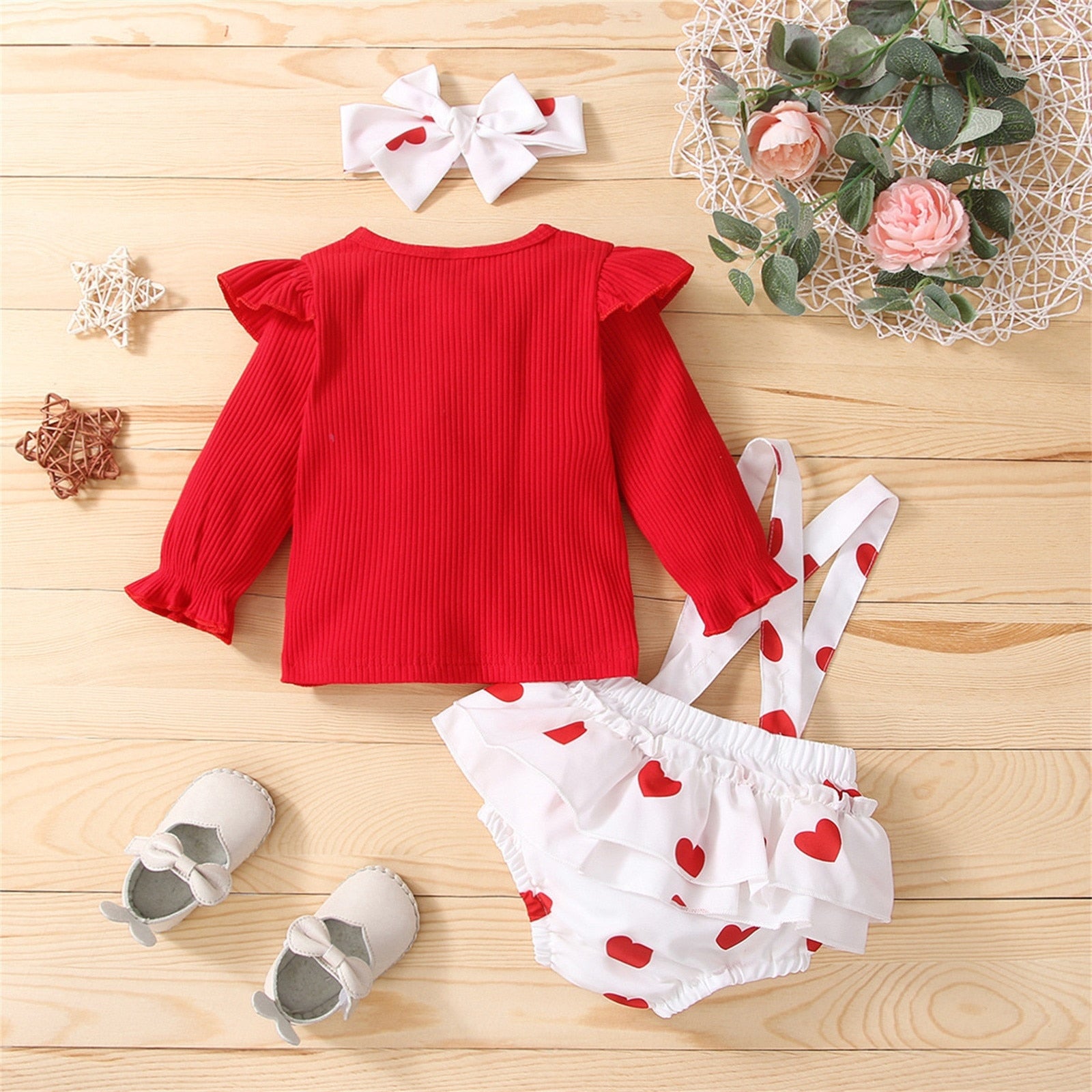 Get Ready for Valentine's Day with Adorable Heart Print Romper Sets for Baby Girls
