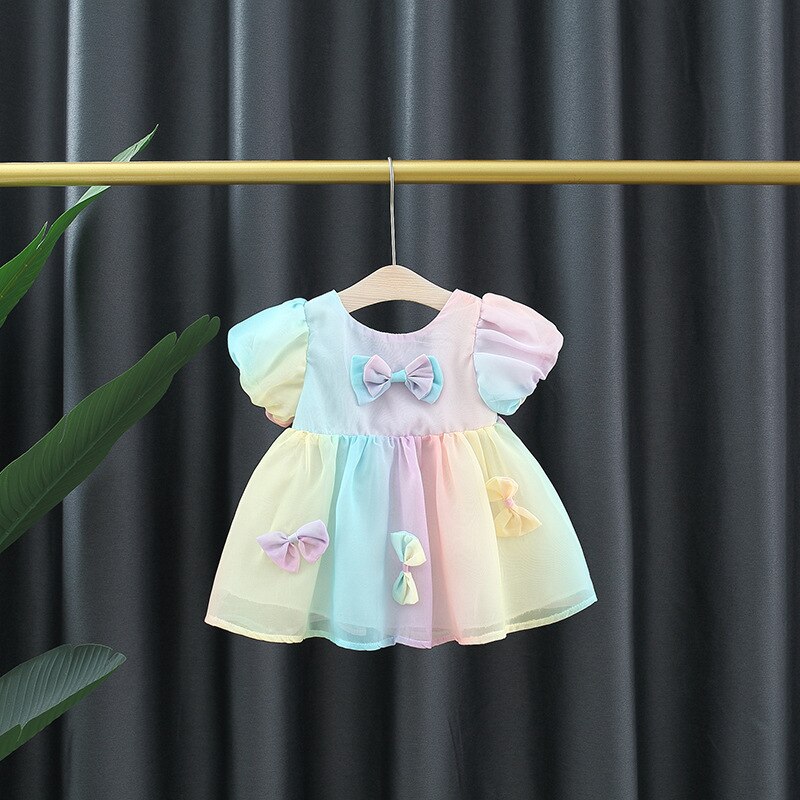 Colorful Bow Mesh Dresses for Baby Girls' Birthday Party