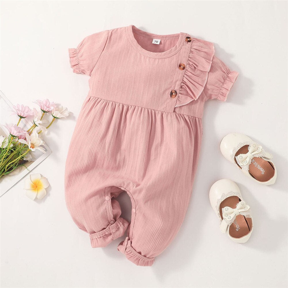 Girls' Solid Jumpsuit for Summer - Ruffled Toddler Rompers for Casual Baby Play