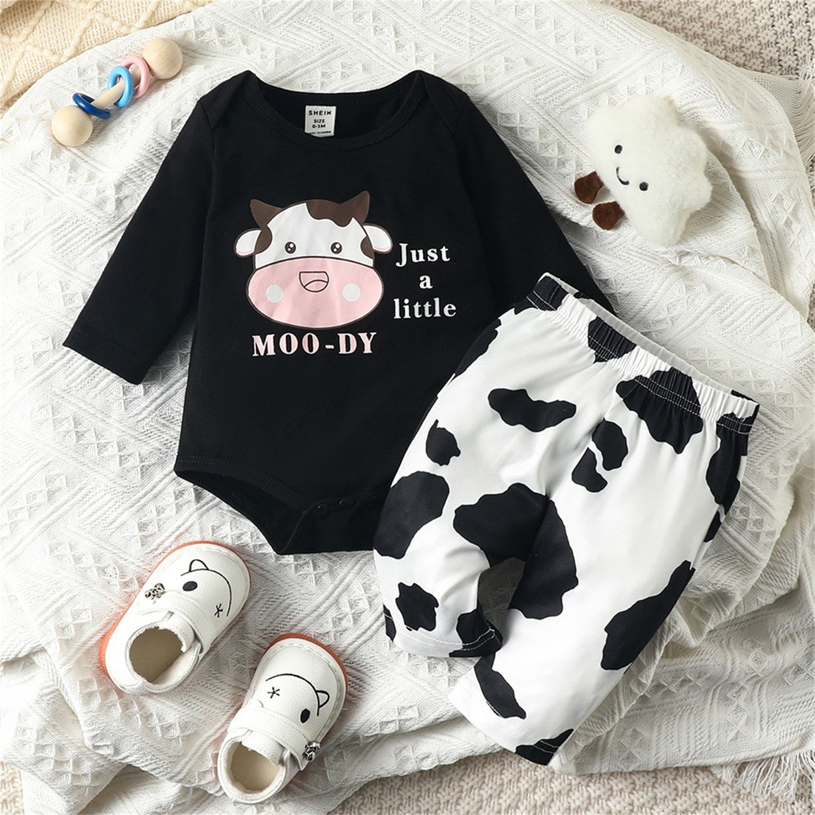 Cute Cow Print Newborn Baby Girl Clothes Set - Long Sleeve Tops and Pants Outfit