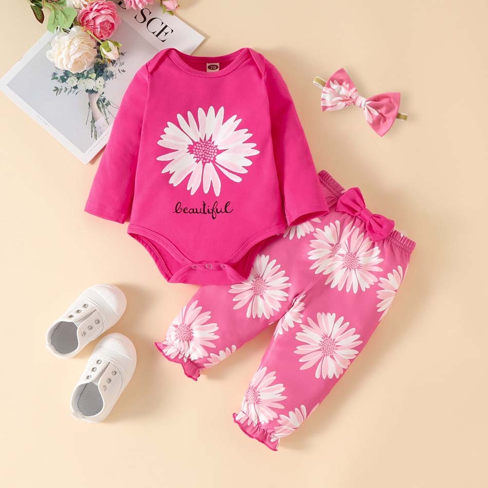 Bumeex Fashion Newborn Toddler Baby Girl Clothing Set Leopard Print Long Sleeve Top Jumpsuit Bow Trousers Headband 3 Piece Set