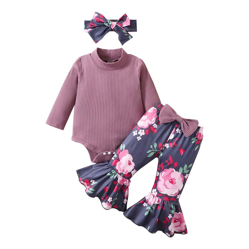 Adorable 3-Piece Set for Infant Girls: Long Sleeve Bodysuits and Pants for Casual Spring and Autumn Outfits