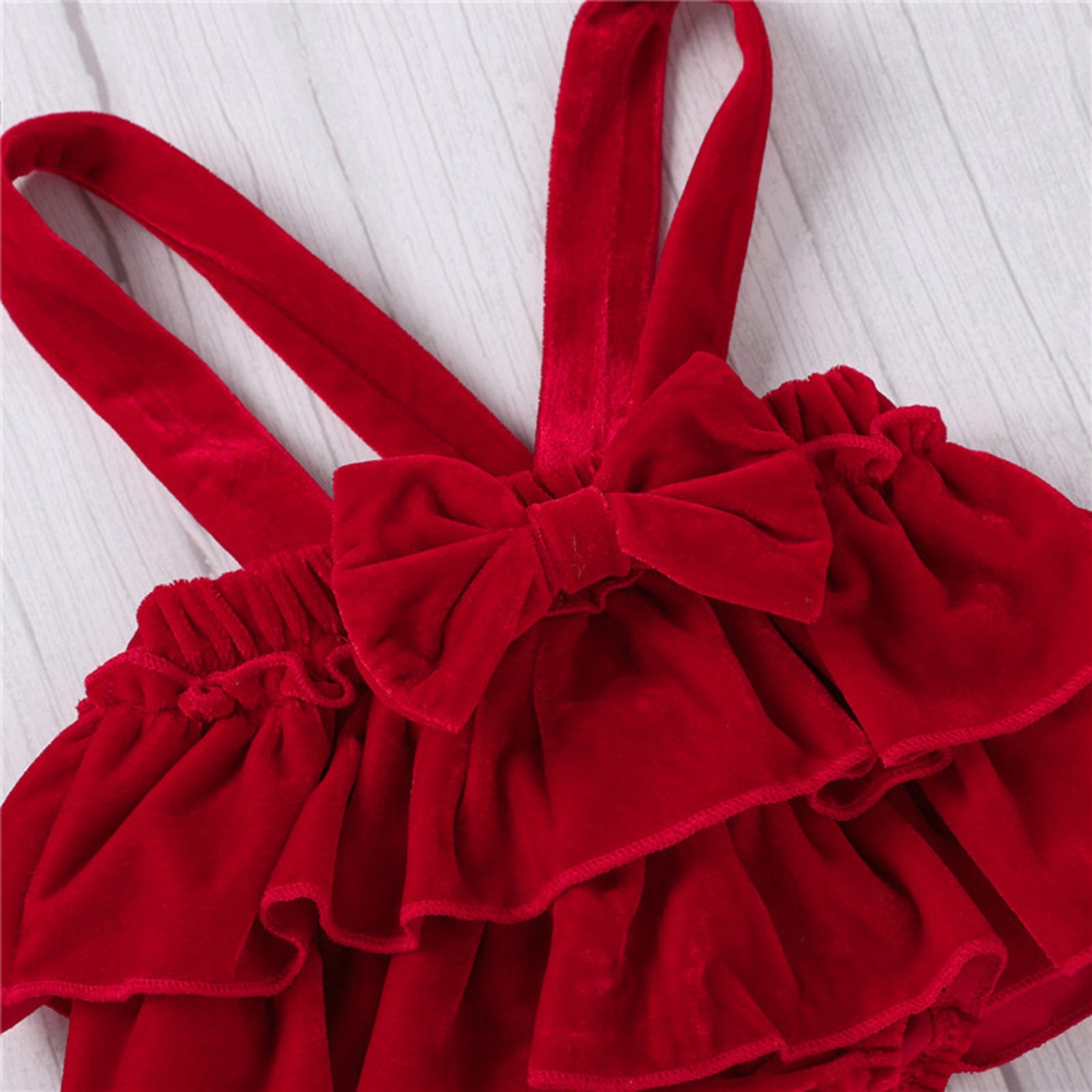 Newborn Baby Girls Lovely Clothes Sets - 3pcs Flying Sleeve Ruffled Romper Velvet Suspender Shorts Headband Sets