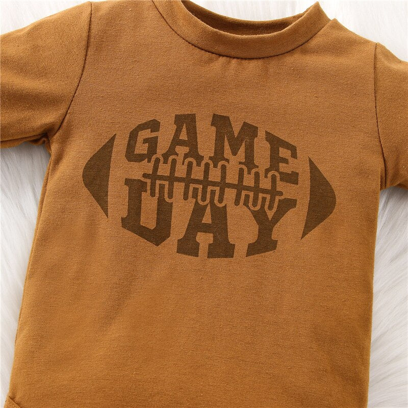 Newborn Baby Boys and Girls 2-Piece Outfit Set with Letter Print Romper and Rugby Print Pants