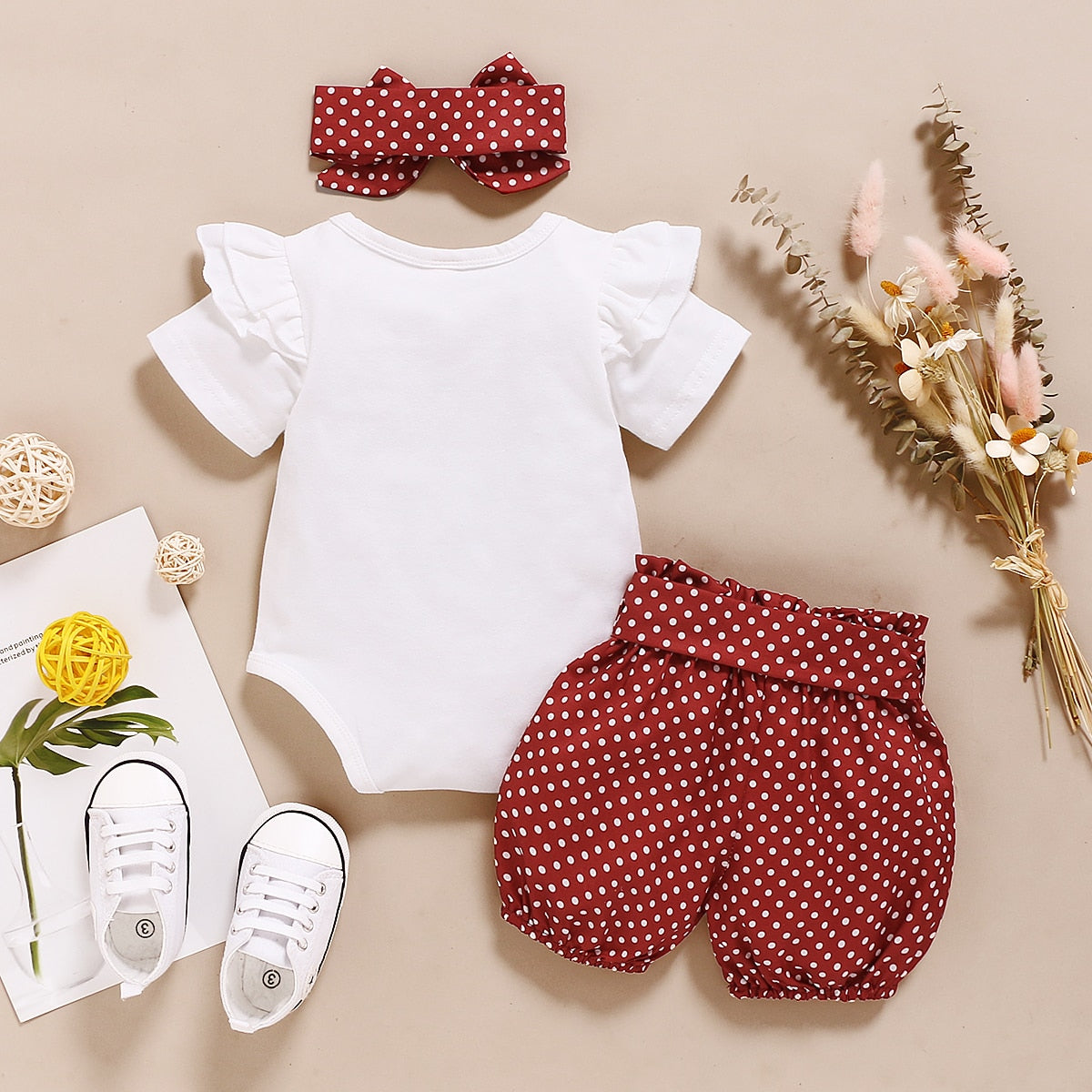 Adorable Baby Girls 3-Piece Outfit Set with Romper, Pants, and Headband