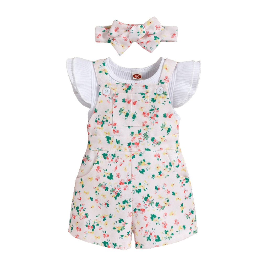 Formal Baby Girls Clothe Short Sleeve Pullover Tops +Overalls Pants Newborn Jumpsuit Bodysuits Infant Outfit Summer Costume