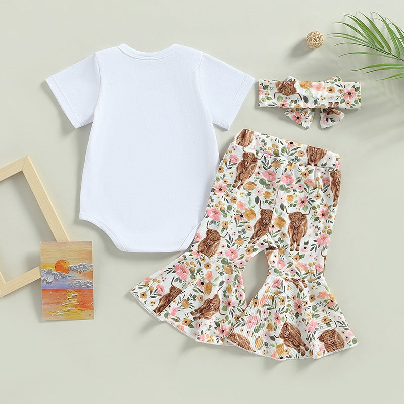 Adorable Newborn Baby Girls Summer Clothing Sets with Letter Print Bodysuits and Floral Flare Pants