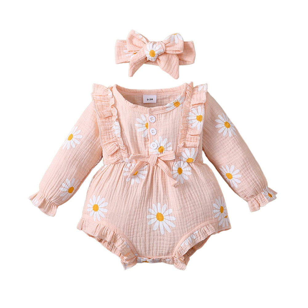 Adorable 2pcs Set Infant Outfit Romper+ Headband Baby Girl Dress