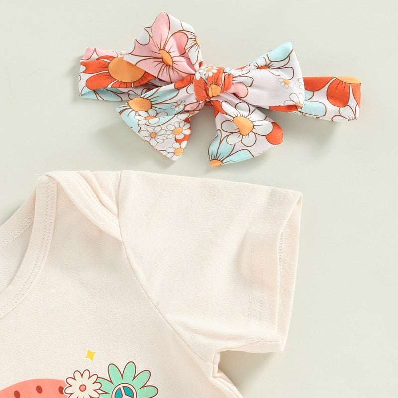 Adorable 3Pcs Rainbow and Floral Summer Outfit for Baby Girls