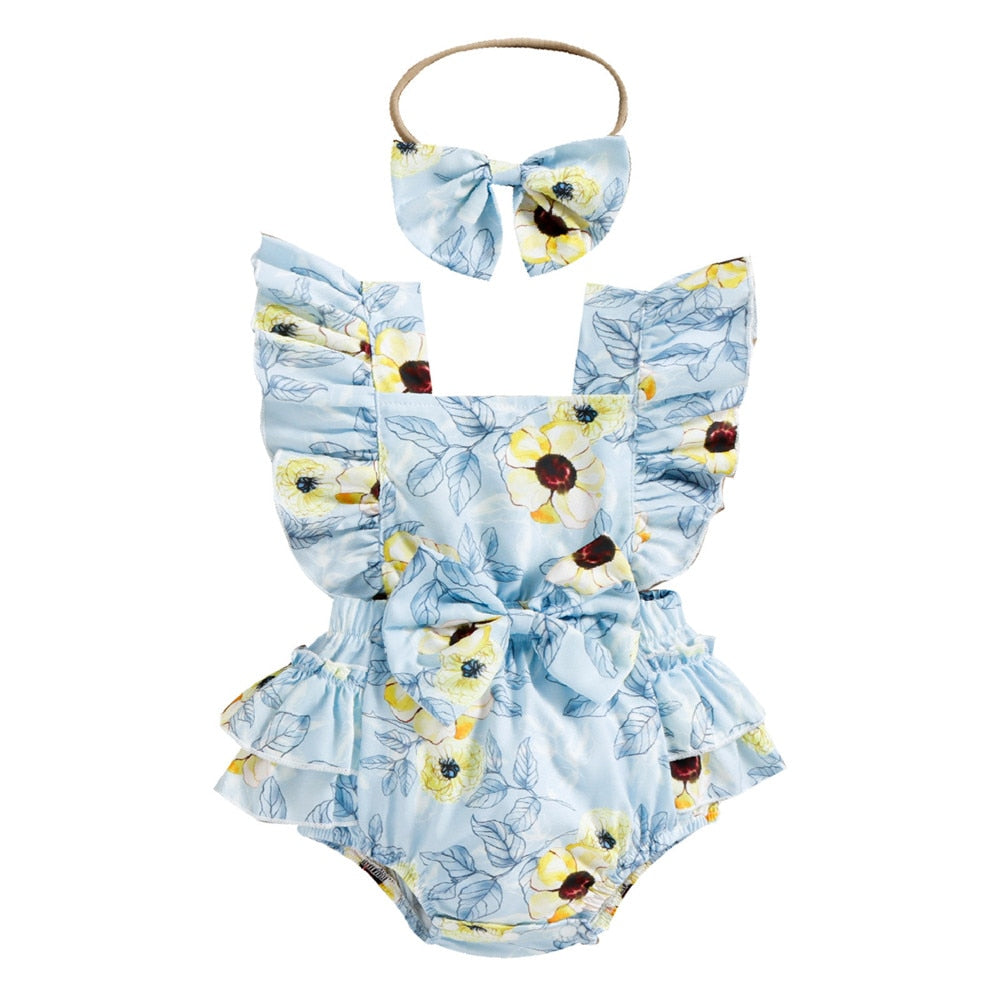 Floral Ruffles Girls Newborn Bodysuit for Summer