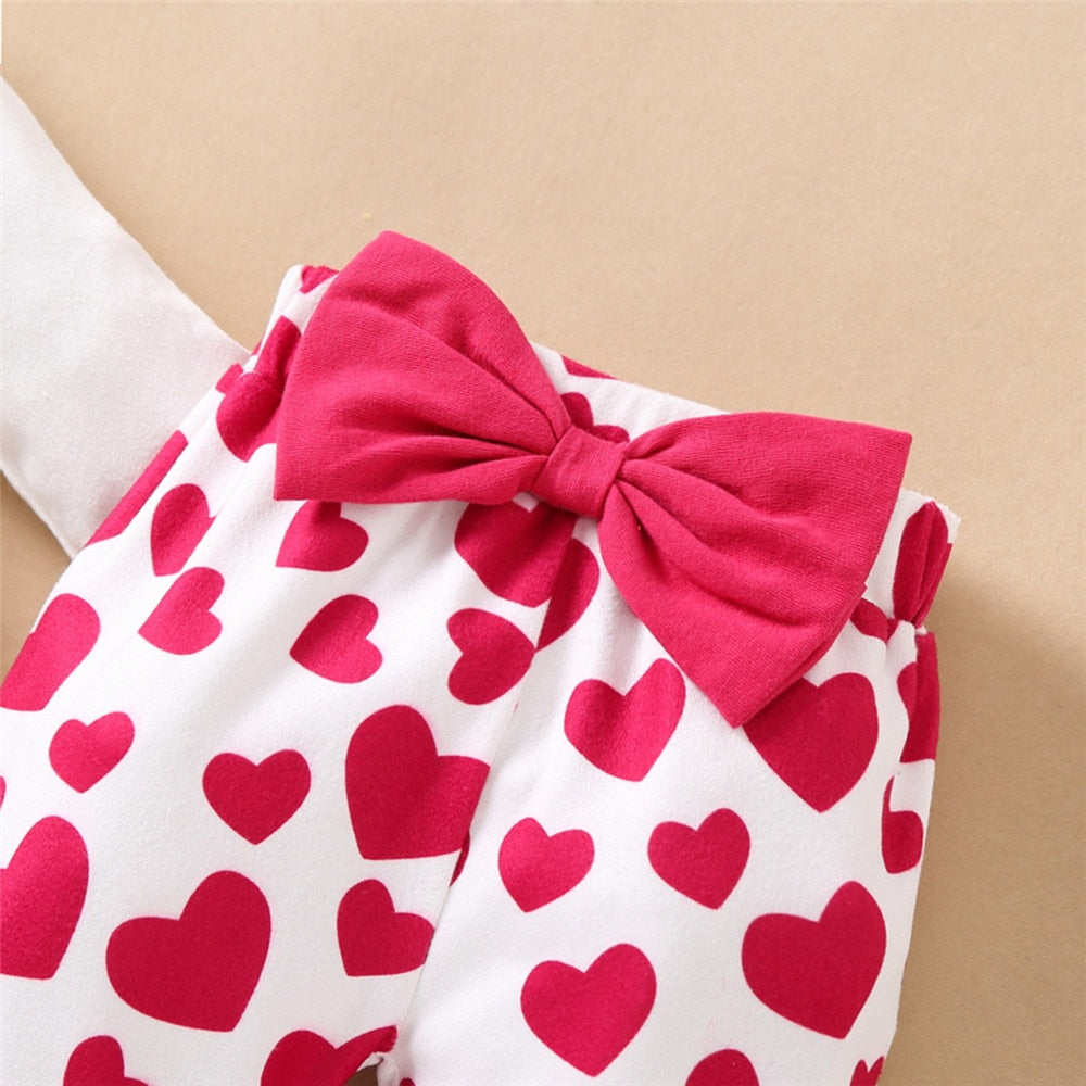 Love Elephant Print Newborn Girls Valentine's Day Outfit