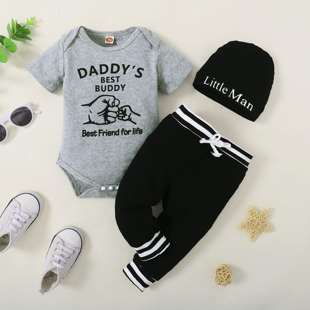 Baby Boy Outfits Suit Letter Gentleman Romper+Plaid Pants+Hat 3pcs Autumn Winter Baby Boy Clothes