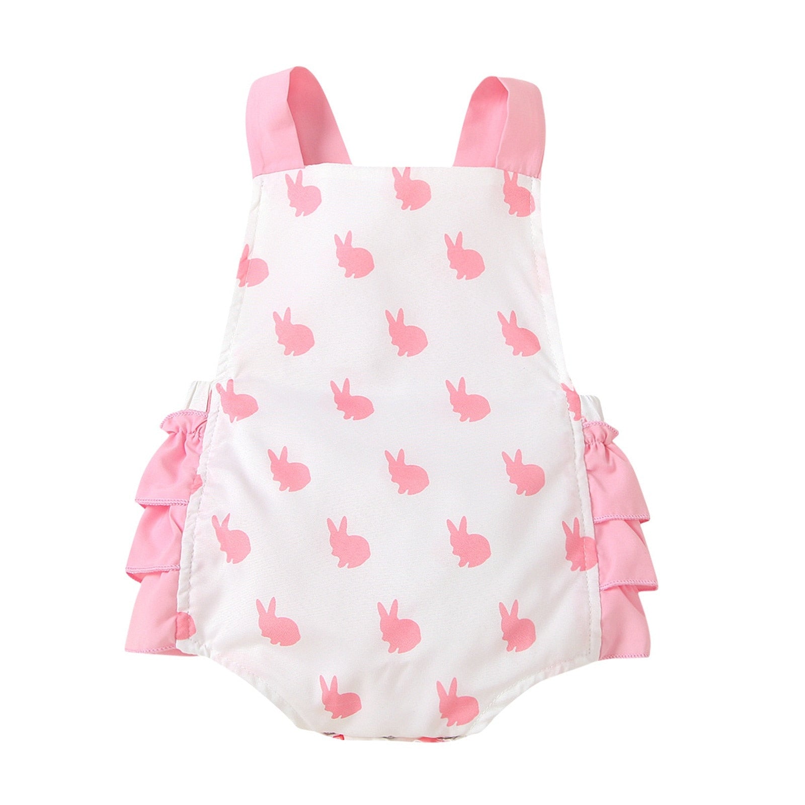 Adorable Newborn Baby Girls' Summer Jumpsuit with Cartoon Rabbit Prints