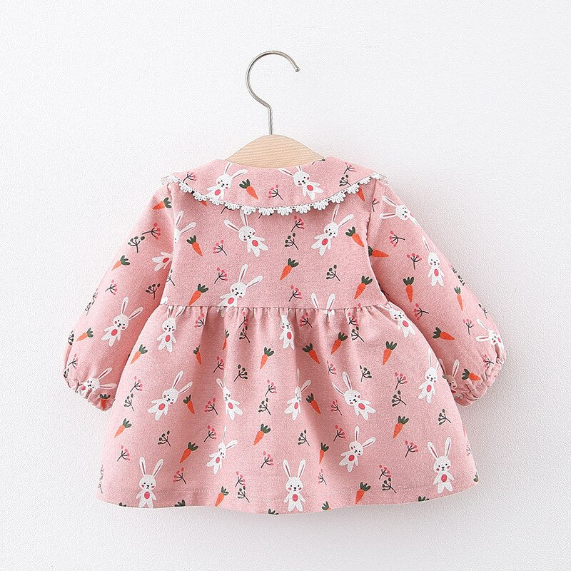 Adorable Cartoon Print Spring Dresses for Baby Girls