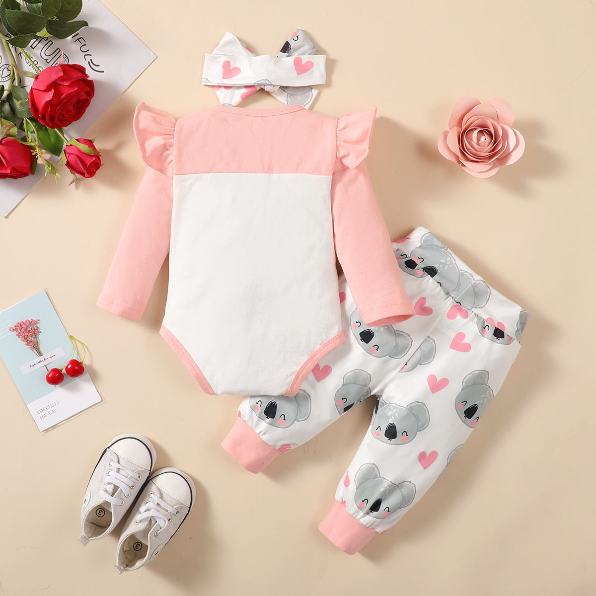 Toddler Baby Girls Clothes Set Splicing Romper+Cartoon Print Pants Outfits
