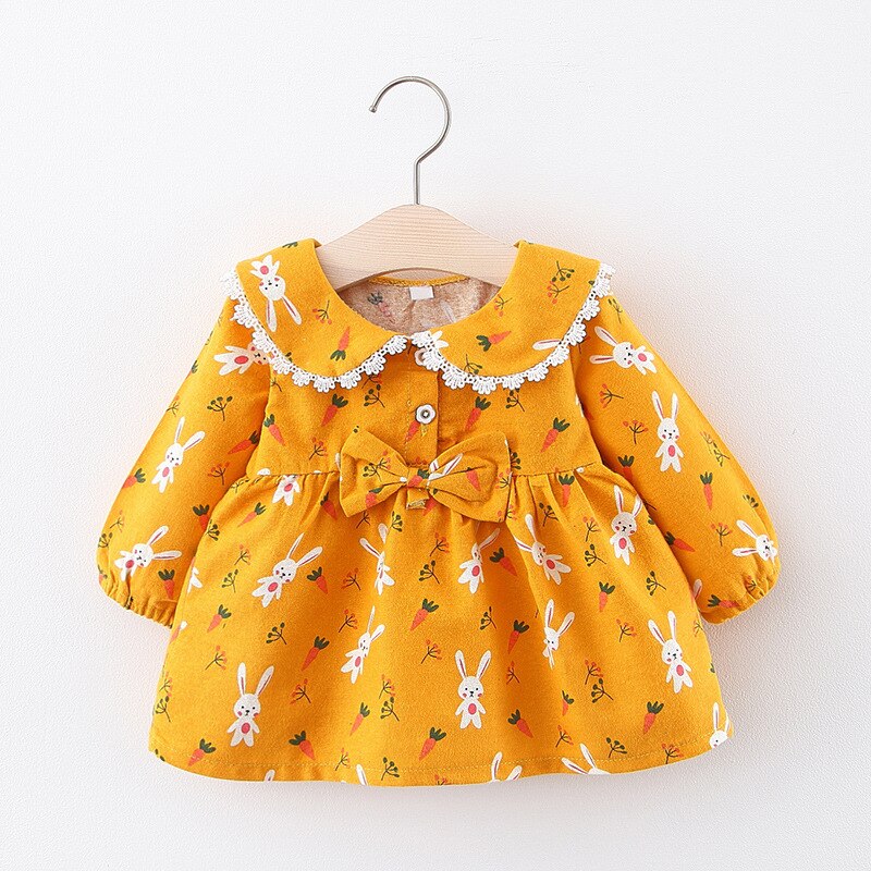 Adorable Cartoon Print Spring Dresses for Baby Girls