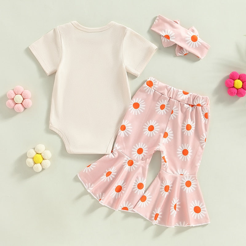 Adorable Newborn Baby Girls Summer Outfits Sets with Rainbow Print and Floral Flared Pants