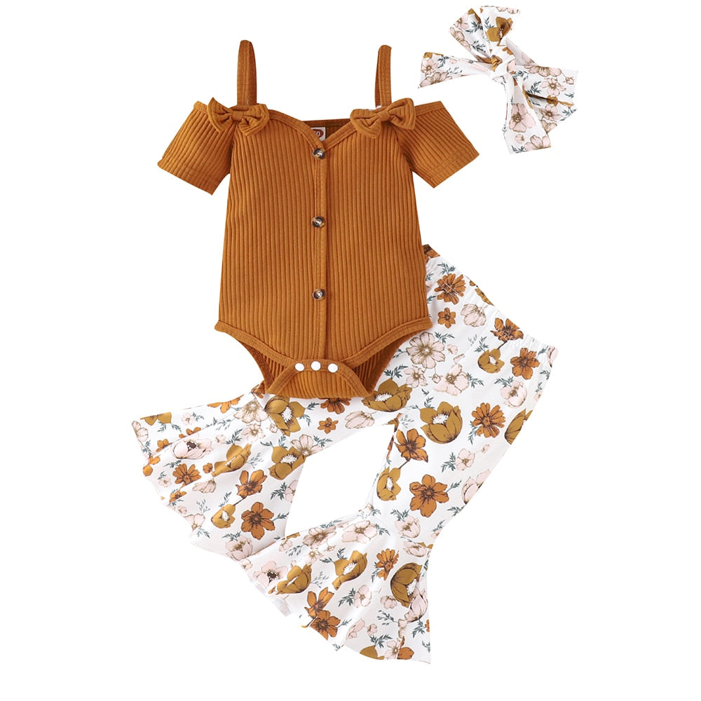 Summer Newborn Baby Girl Clothes Set Short Sleeve Offensive Romper Tops Floral Print Shorts Headband Infant 3Pcs Outfits Costume