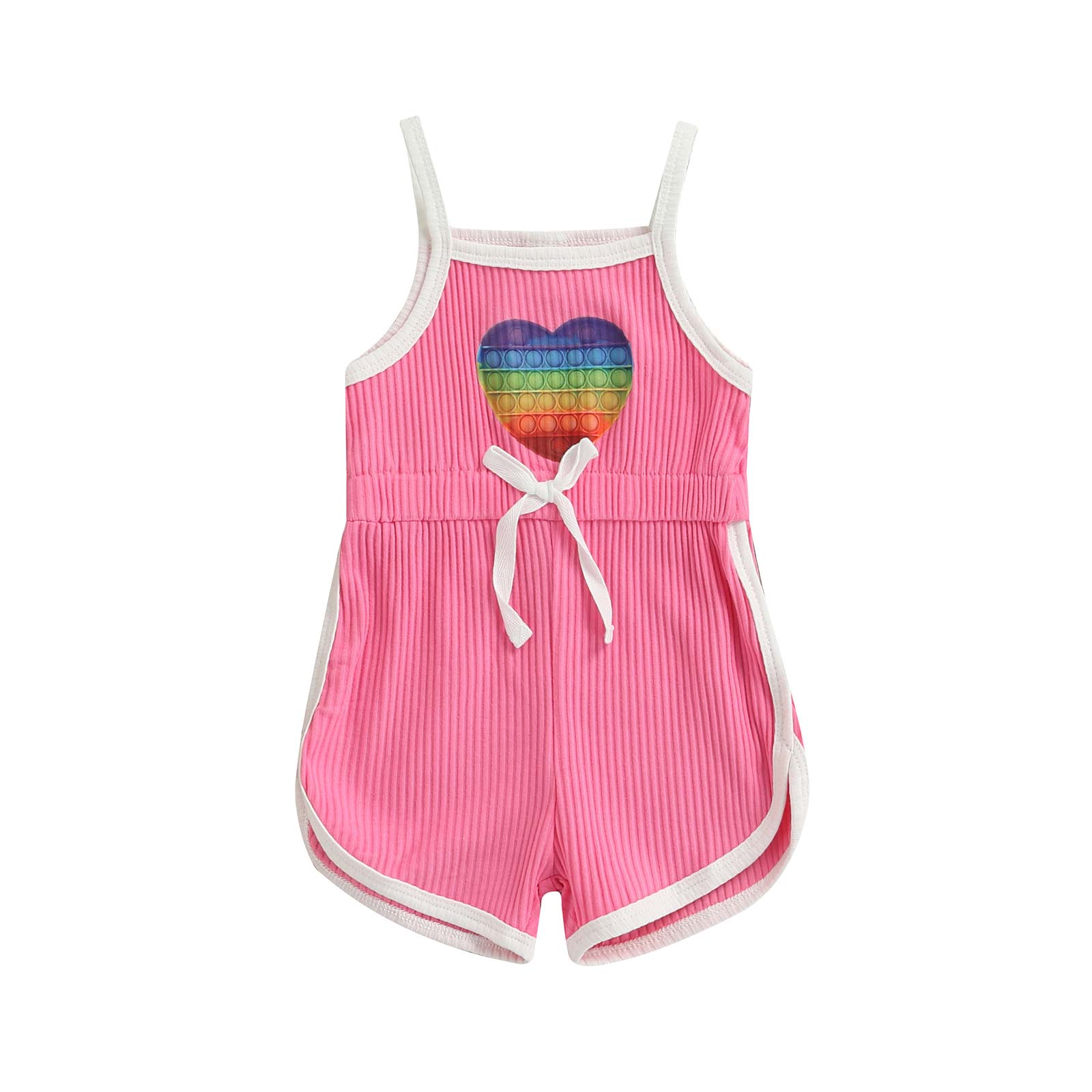 Adorable Summer Jumpsuits for Kids Girls: Heart Print Strap Playsuits