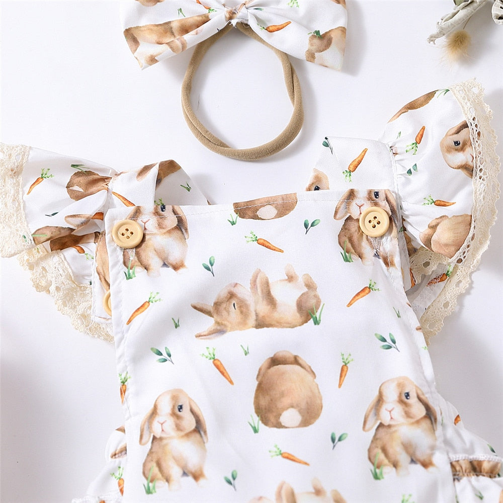 Adorable Easter Baby Romper with Rabbit Print for Girls