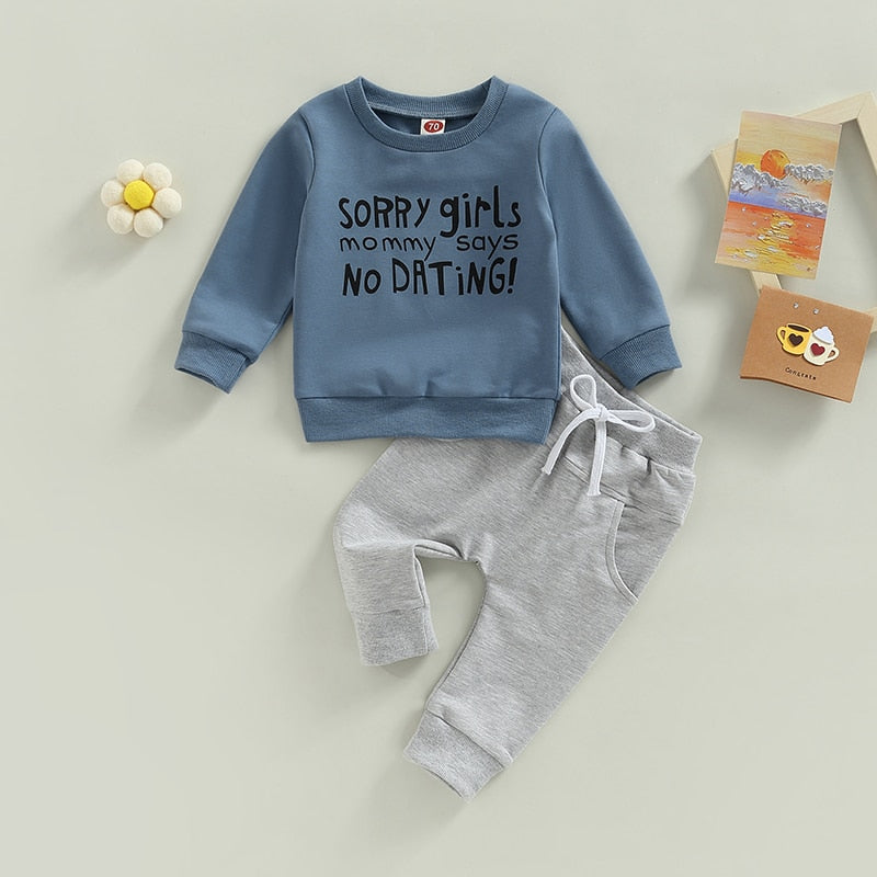 Toddler Baby Boys 2Pcs Outfits Long Sleeve Crew Neck Letter Print Sweatshirt Pullover Tops and Elastic Waist Pocket Pants Set - BabbeZz