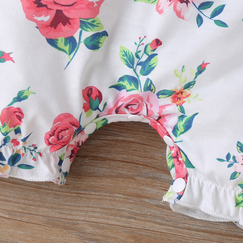 Adorable Floral Sleeveless Baby Rompers with Lace Details for Newborn Girls