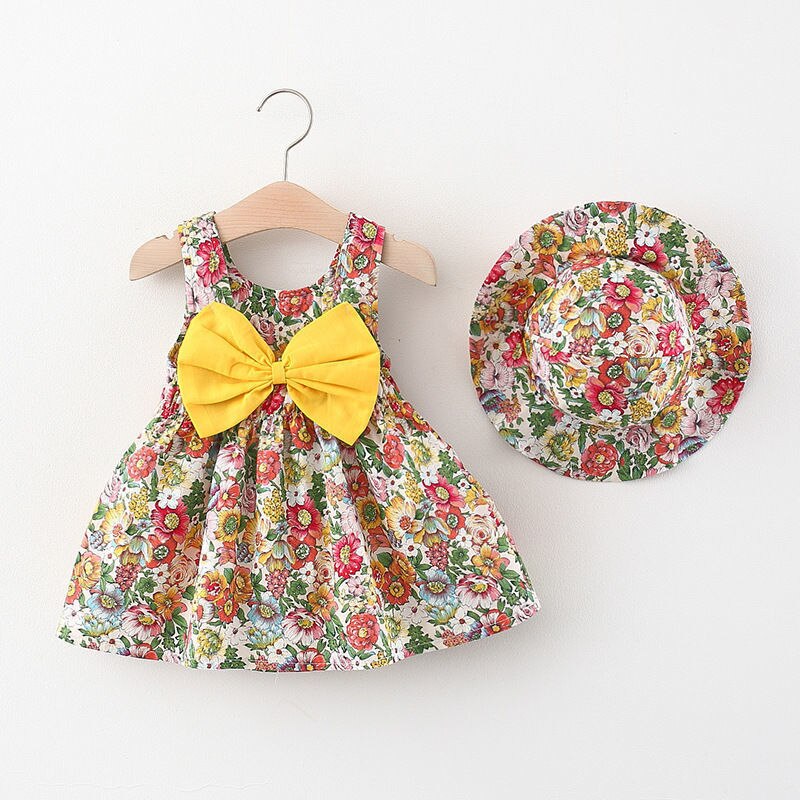 Summer Sweet Flower Bow Infant Sleeveless Cotton Toddler Dresses