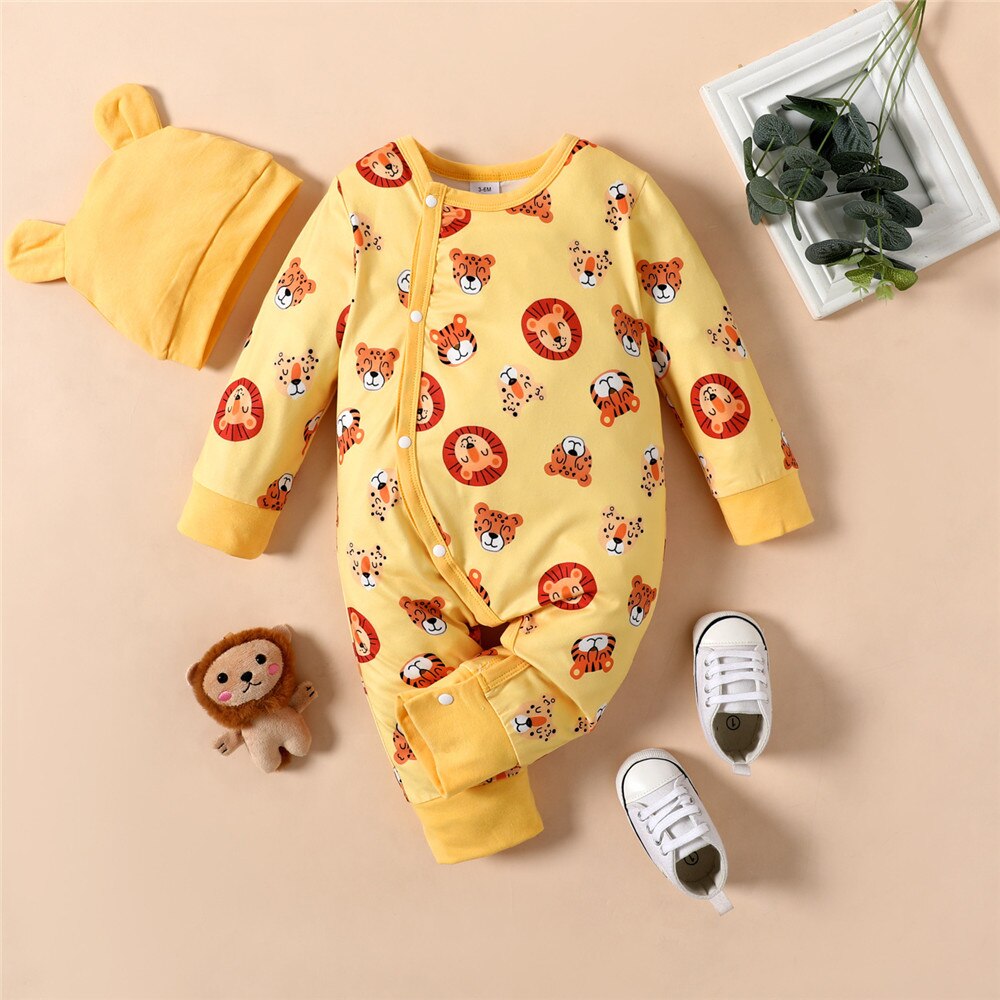 Baby Romper With Hat Cute Animals Printed Jumpsuit