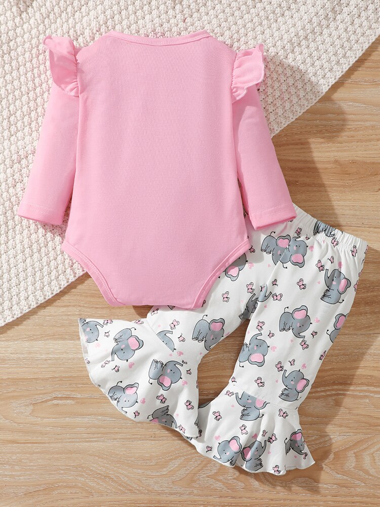 Cute Elephant Printed Baby Clothes Set for Girls