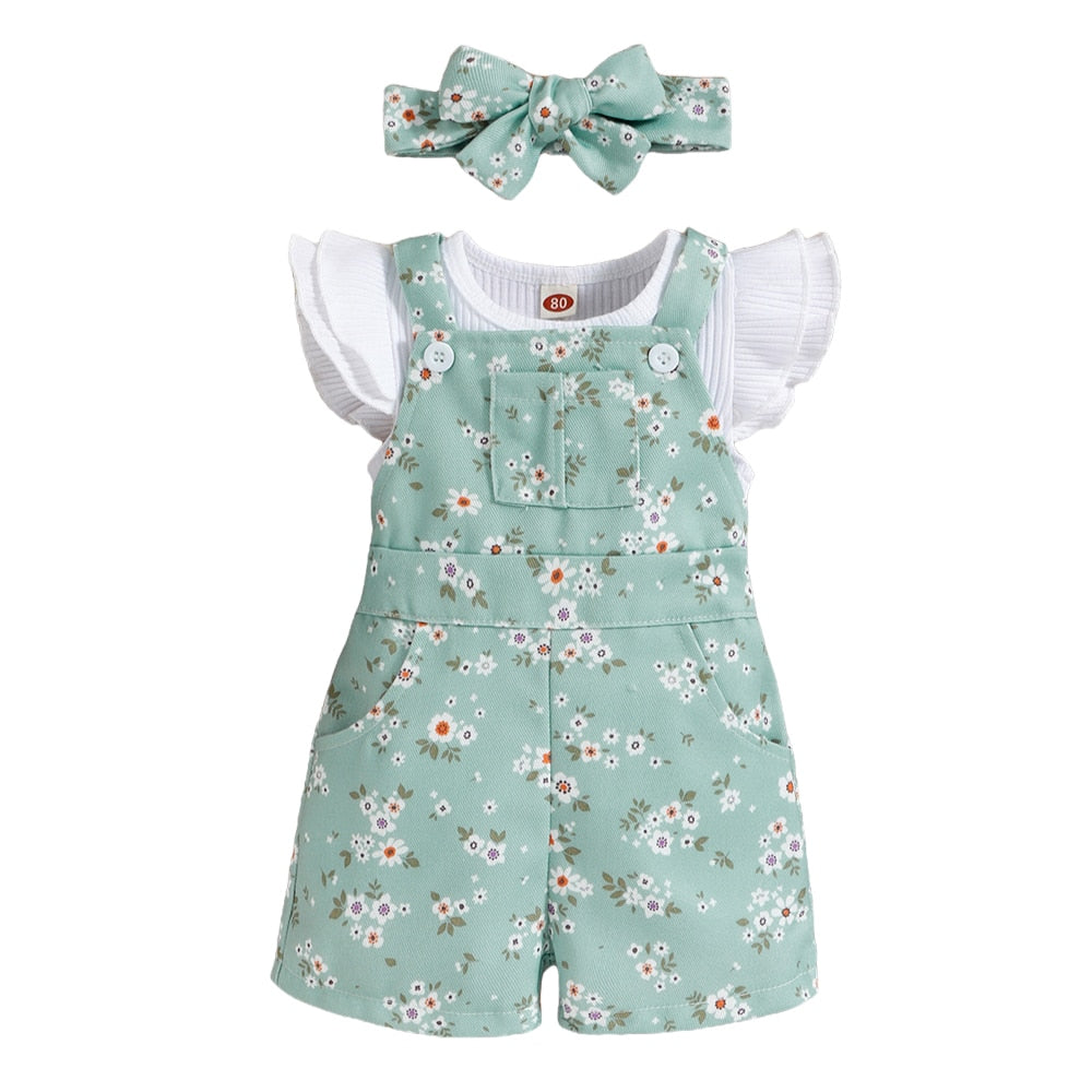Formal Baby Girls Clothe Short Sleeve Pullover Tops +Overalls Pants Newborn Jumpsuit Bodysuits Infant Outfit Summer Costume