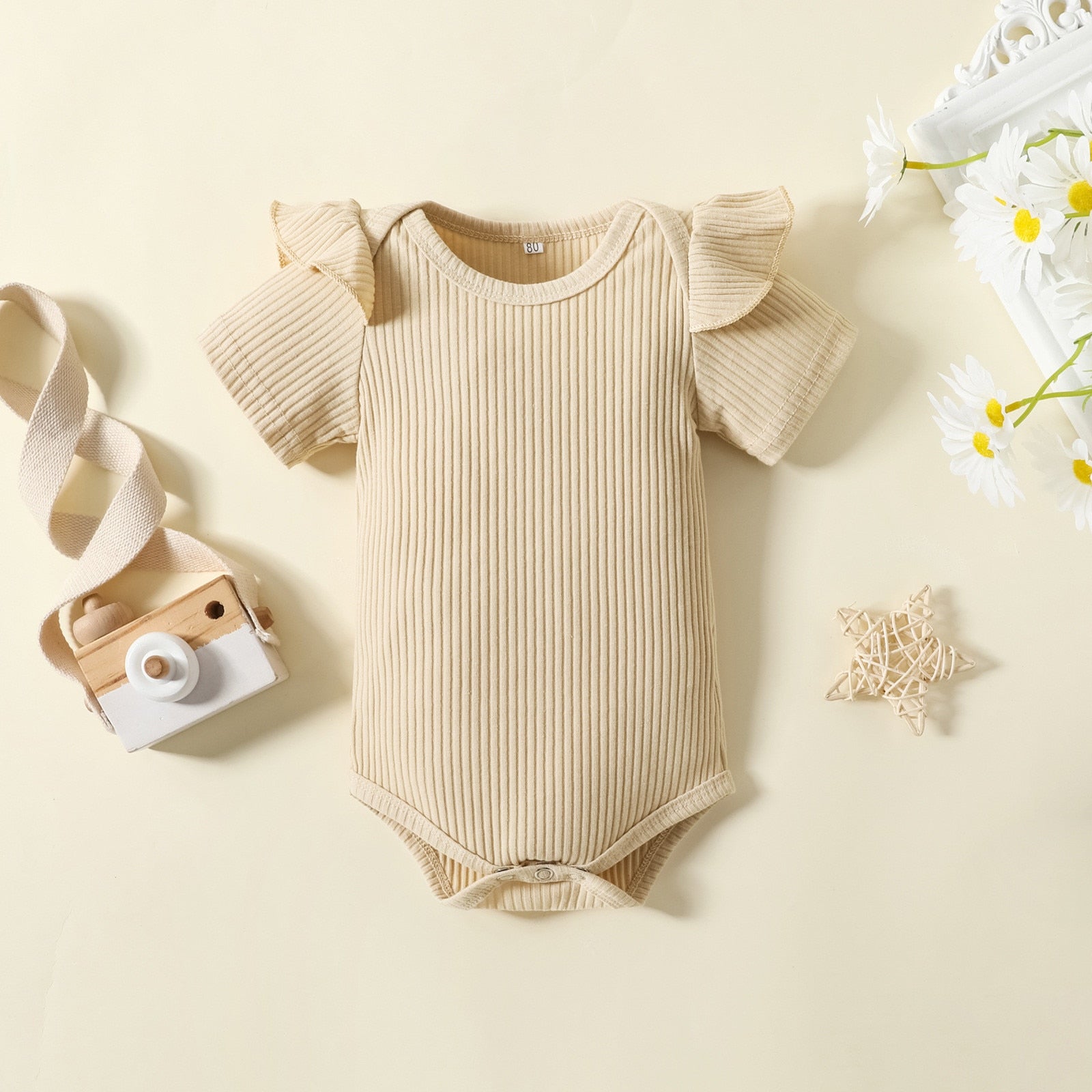 Adorable Infant Baby Girls Summer Clothes Sets - Short Sleeve Ribbed Romper Bodysuit+Shorts+Headband Sets